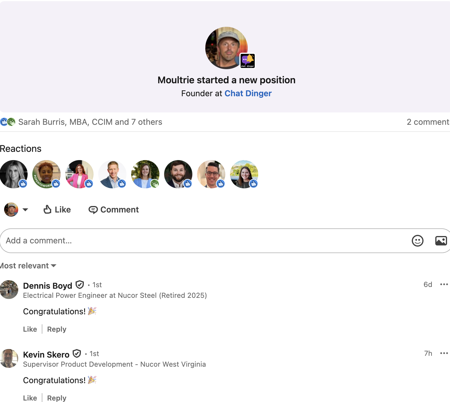 LinkedIn congratulations screenshot